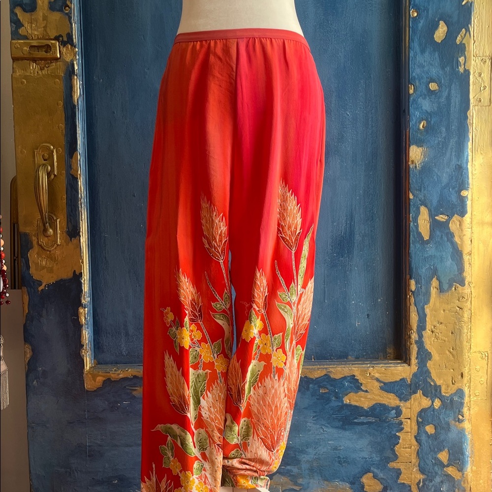 Silk Floral Red Boot Cut Jeans